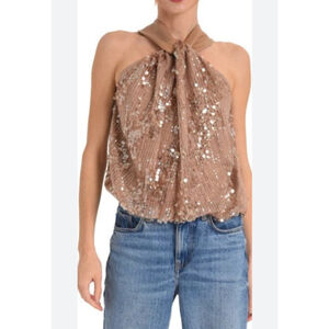 Ciebon Tank Top Size Large Beige Seqiuns Faux‎ Leather Halter